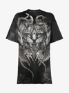 Balmain Oversized Tiger Print T-shirt In Black