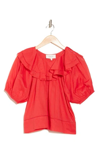 The Great The Sunrise Ruffled Cotton-voile Blouse In Tart