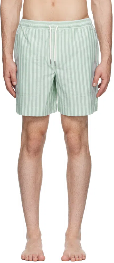 Maison Kitsuné Green Striped Shorts In S409 Seafoam/ice Blu