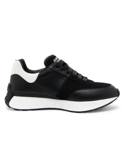 Alexander Mcqueen Men's Sprint Leather And Mesh Low-top Sneakers In Black White Silver