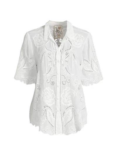 Johnny Was Women's Chryssie Embroidered Short-sleeve Blouse In White