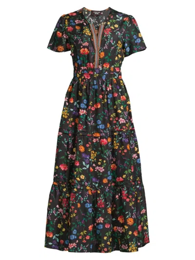 Johnny Was Harper Tiered Floral-print Silk Midi Dress In Multi