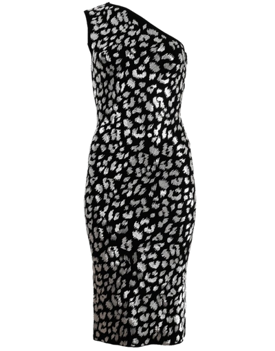 Michael Kors Metallic Leopard-embroidered One-shoulder Dress In Black