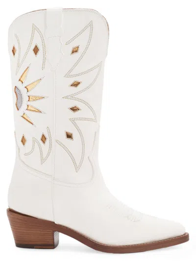 Partlow Abigail Leather Metallic Cutout Western Boots In Bianco