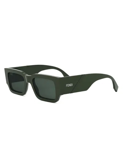 Fendi Men's 51mm Rectangular Sunglasses In Dark Green Green