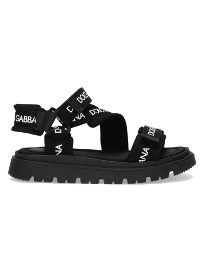 Dolce & Gabbana Kids' Logo Lycra Strap Sandals In Black,white