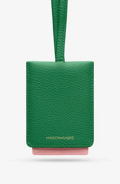 Maison De Sabre Leather Id Lanyard In Emerald Lily
