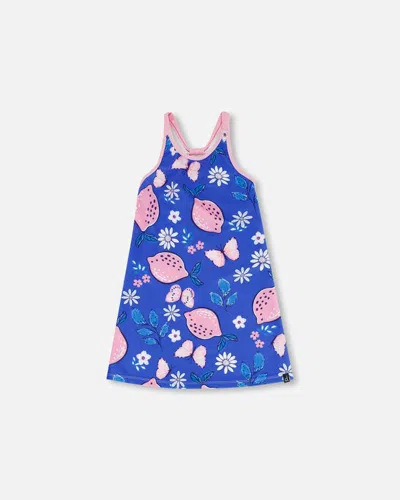 Deux Par Deux Kids' Little Girl's Beach Dress Royal Blue Printed Pink Lemon