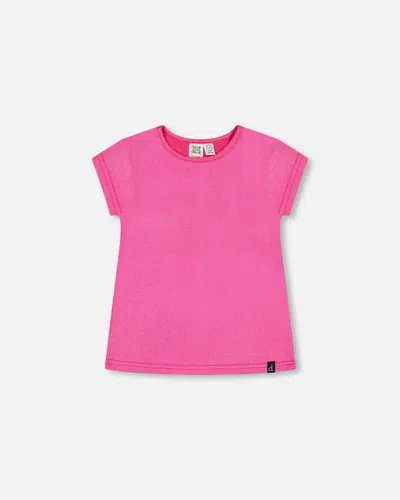 Deux Par Deux Kids' Little Girl's Bright Shiny Rib T-shirt Fuchsia Pink