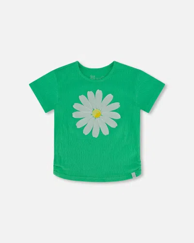 Deux Par Deux Kids' Girl's Crinkle Jersey Top With Applique Spring Green