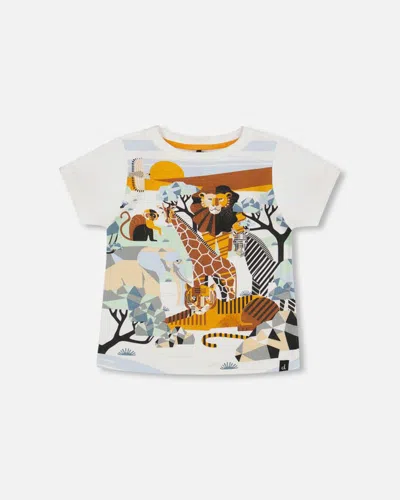 Deux Par Deux Kids' Boy's Organic Cotton T-shirt With Print Off White