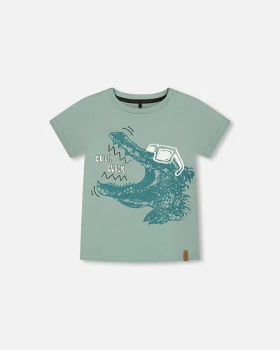 Deux Par Deux Kids' Boy's Organic Cotton T-shirt With Print Sage Green