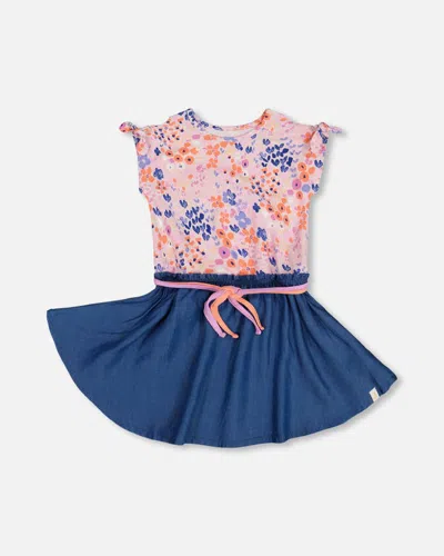 Deux Par Deux Kids' Little Girl's Printed And Chambray Bi-material Dress Lavender In Lavender Fields Flowers