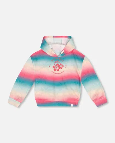 Deux Par Deux Kids' Girl's French Terry Hooded Sweatshirt Printed Tie Dye Waves