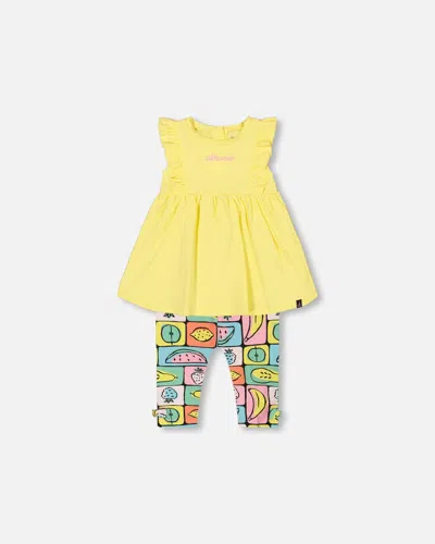 Deux Par Deux Kids' Little Girl's Organic Cotton Tunic And Capri Set Popcorn Yellow