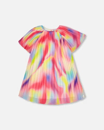 Deux Par Deux Kids' Girl's Pleated Chiffon Dress Rainbow