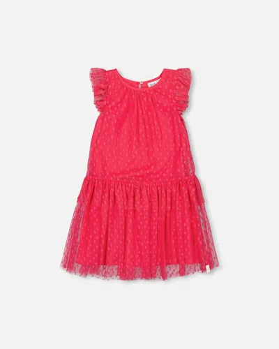Deux Par Deux Kids' Girl's Heart Mesh Jacquard Dress Hot Pink
