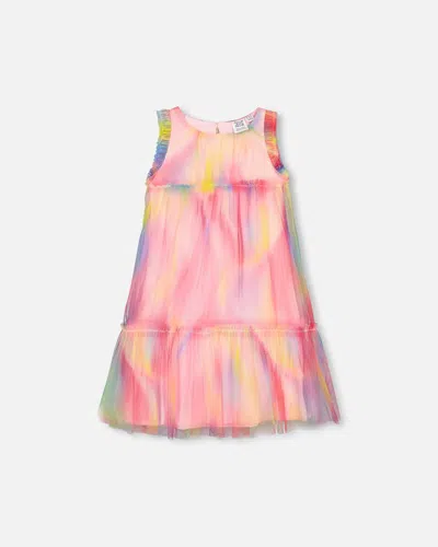 Deux Par Deux Kids' Girl's Sleeveless Frills Mesh Dress Rainbow Swirl