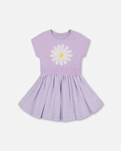 Deux Par Deux Kids' Girl's Crinkle Dress With Applique Vichy Lilac