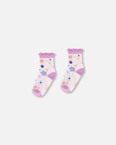 Deux Par Deux Kids' Girl's Jacquard Socks Lavender In Lavender With Printed Fields