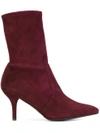 Stuart Weitzman Cling Suede Stretch Sock Booties In Bordeaux