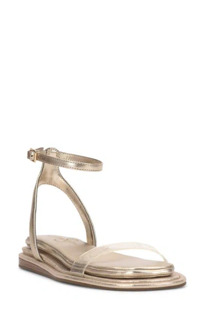 Jessica Simpson Betania Ankle Strap Flat Sandals In Champagne Faux Leather