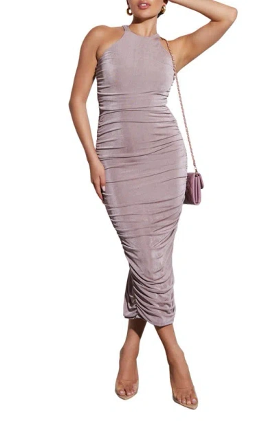 Vici Collection Esmai Ruched Midi Dress In Mushroom