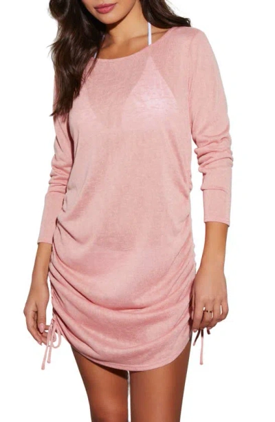 Vici Collection Soliel Ruched Long Sleeve Cover-up Minidress In Rose
