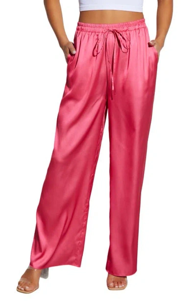 Vici Collection Aurelia Wide Leg Satin Drawstring Trousers In Pink