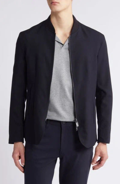Emporio Armani Official Store Reversible Wool-blend Twill Zip-up Jacket In Navy Blue