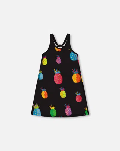 Deux Par Deux Kids' Little Girl's Beach Dress Black Printed Pineapples