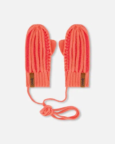 Deux Par Deux Baby Girl's Knit Mittens With Cord Coral