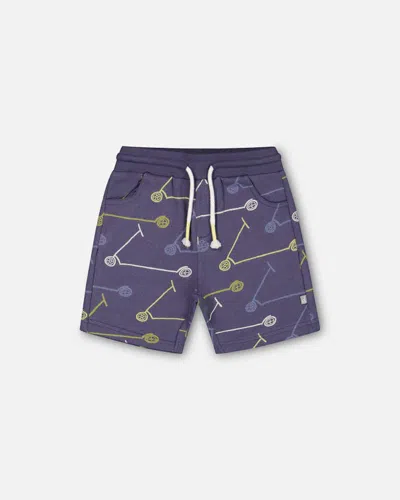 Deux Par Deux Baby Boy's French Terry Short Blue Printed Scooters