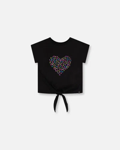 Deux Par Deux Kids' Little Girl's Organic Cotton T-shirt With Knot Black