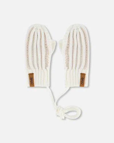 Deux Par Deux Baby Unisex Knit Mittens With Cord Off White