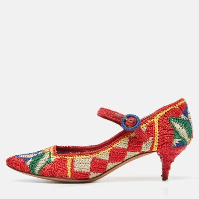 Pre-owned Dolce & Gabbana Multicolor Woven Raffia Pumps Size 36