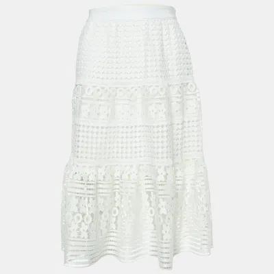 Pre-owned Diane Von Furstenberg White Lace Knee-length Skirt M