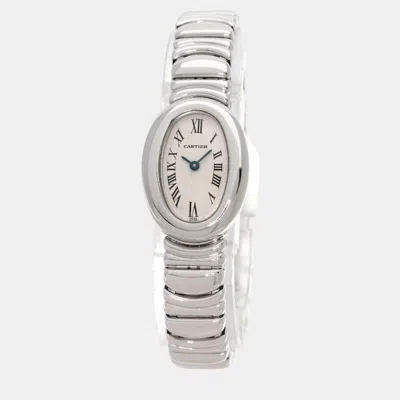 Pre-owned Cartier White 18k White Gold Baignoire Quartz Women's Wristwatch 18 Mm