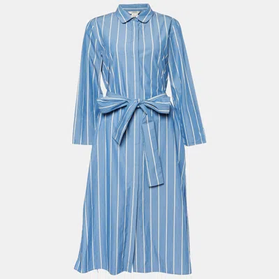 Pre-owned S'max Mara Blue Striped Cotton Midi Dress M
