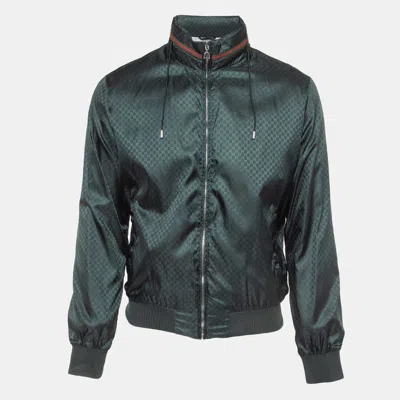Pre-owned Gucci Green Gg Monogram Synthetic Bomber Jacket M