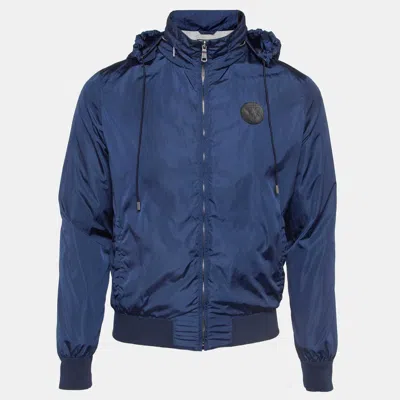 Pre-owned Gucci Blue Synthetic Hooded Zip-up Jacket Xs In Navy Blue