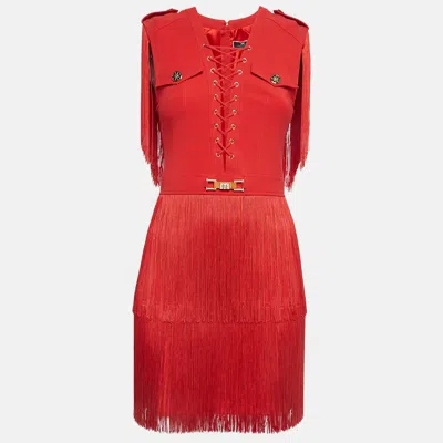Pre-owned Elisabetta Franchi Red Polyamide Fringed Mini Dress M