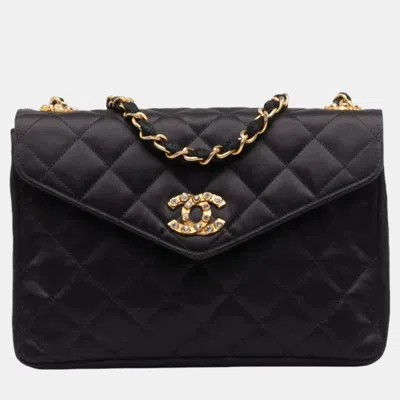 Pre-owned Chanel Black Satin Quilted Velvet Flap Bag