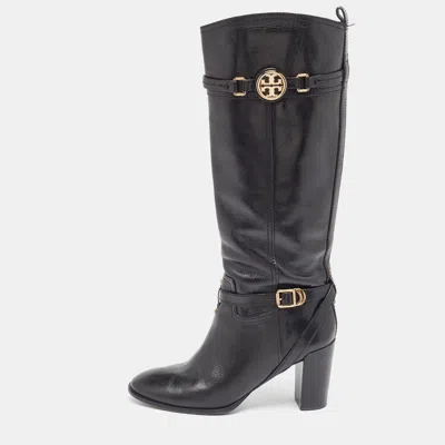 Pre-owned Tory Burch Black Leather Knee Length Boots Size 40.5