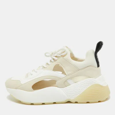 Pre-owned Stella Mccartney White/cream Faux Leather And Suede Cut Out Eclypse Sneakers Size 38