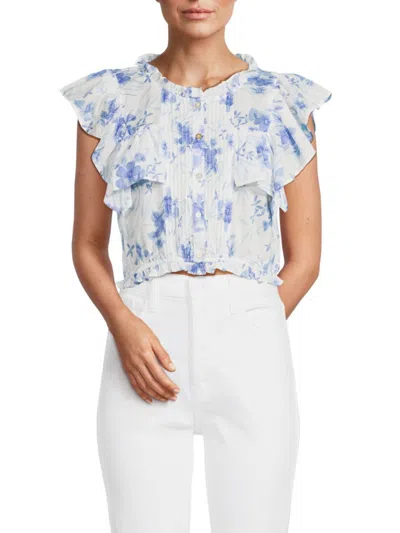 Loveshackfancy Nora Cropped Floral-print Cotton-voile Top In Strong Currant