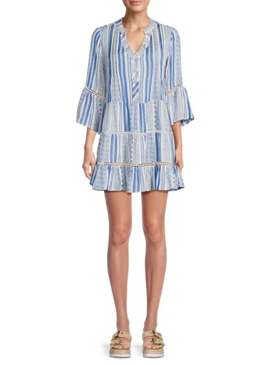 Dotti Geometric Tiered Cover-up Dress In Blue,white