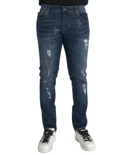 Dolce & Gabbana Blue Distressed Cotton Skinny Denim Jeans