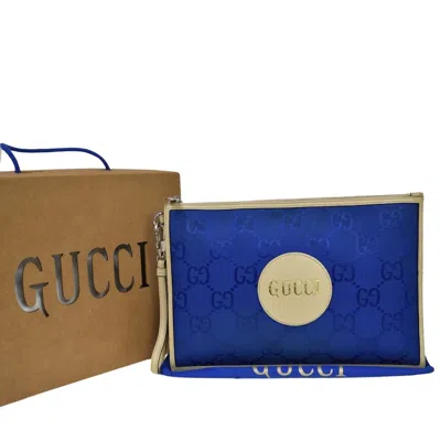 Gucci Off The Grid Blue Canvas Clutch Bag () In Burgundy