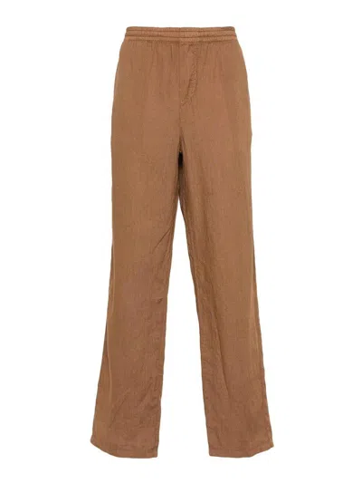 Aspesi Linen Straight Trousers In Brown